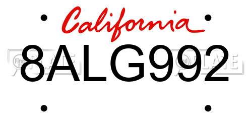 8ALG992 California License Plate