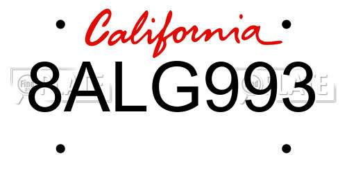 8ALG993 California License Plate
