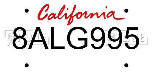 8ALG995 California License Plate