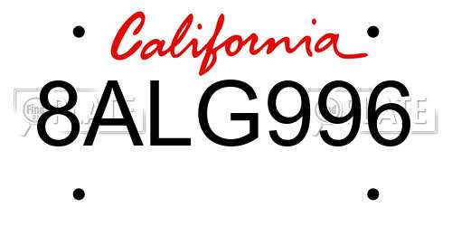 8ALG996 California License Plate