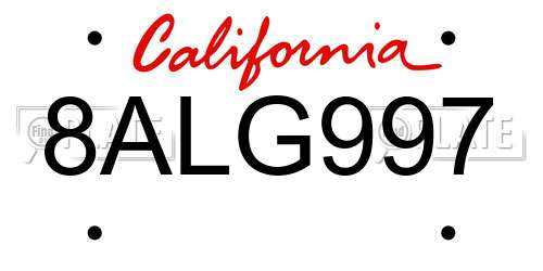 8ALG997 California License Plate