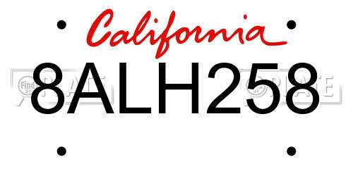 8ALH258 California License Plate