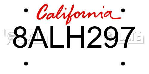 8ALH297 California License Plate