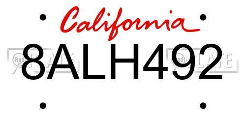 8ALH492 California License Plate