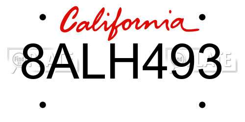 8ALH493 California License Plate