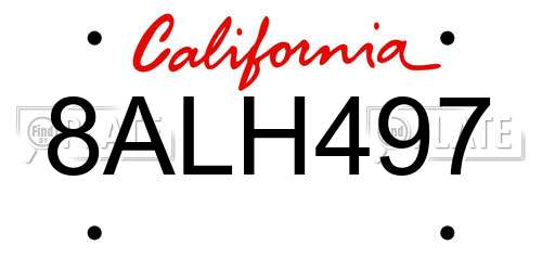 8ALH497 California License Plate