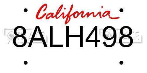 8ALH498 California License Plate