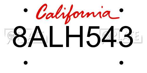 8ALH543 California License Plate
