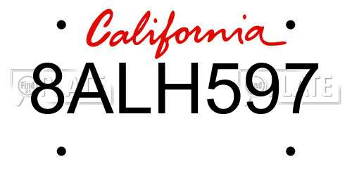 8ALH597 California License Plate