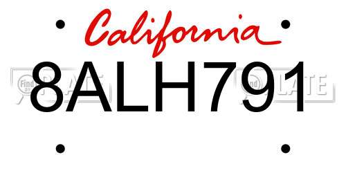 8ALH791 California License Plate