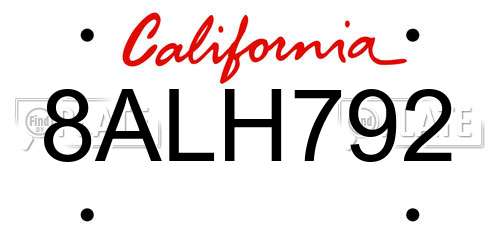 8ALH792 California License Plate