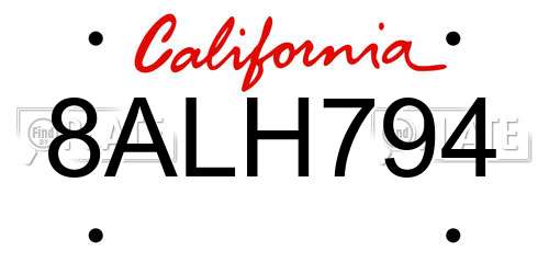 8ALH794 California License Plate
