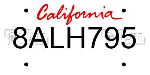 8ALH795 California License Plate