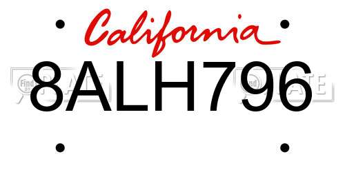 8ALH796 California License Plate