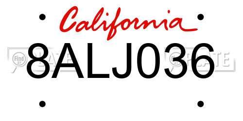 8ALJ036 California License Plate