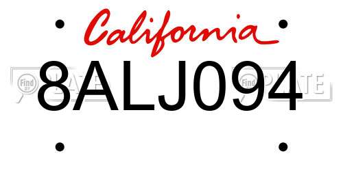8ALJ094 California License Plate