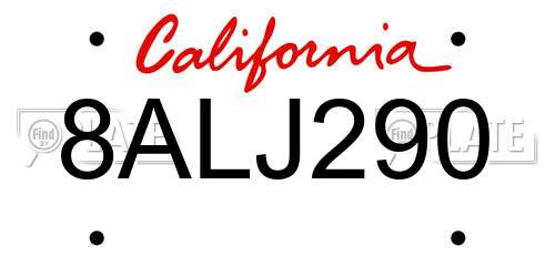 8ALJ290 California License Plate