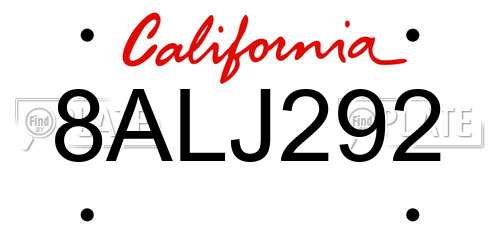8ALJ292 California License Plate