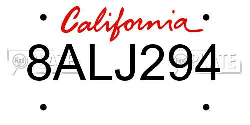 8ALJ294 California License Plate