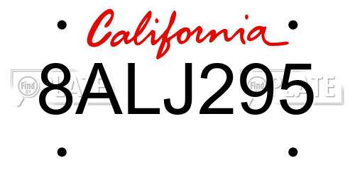 8ALJ295 California License Plate