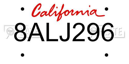 8ALJ296 California License Plate