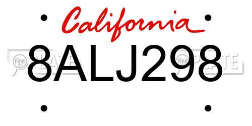 8ALJ298 California License Plate