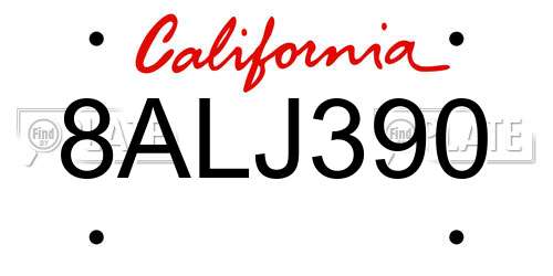 8ALJ390 California License Plate