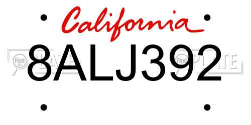 8ALJ392 California License Plate