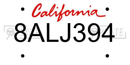 8ALJ394 California License Plate
