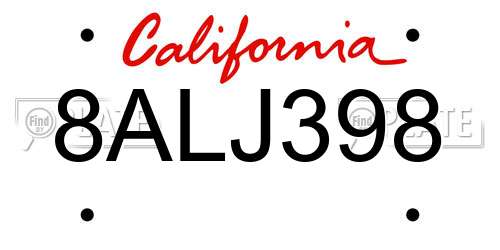 8ALJ398 California License Plate