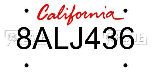 8ALJ436 California License Plate