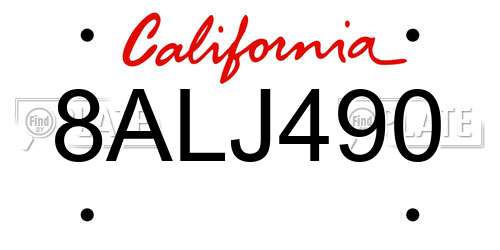 8ALJ490 California License Plate