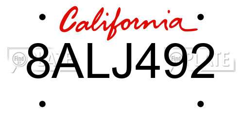 8ALJ492 California License Plate