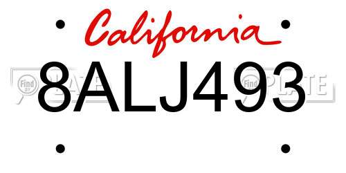 8ALJ493 California License Plate