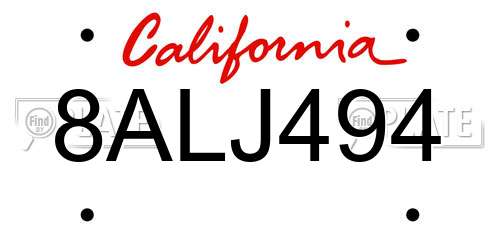 8ALJ494 California License Plate