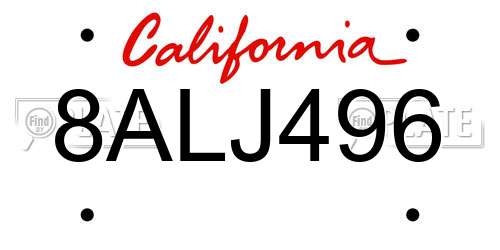 8ALJ496 California License Plate