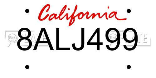 8ALJ499 California License Plate
