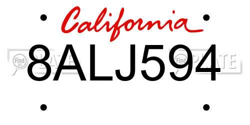 8ALJ594 California License Plate