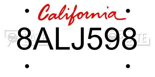8ALJ598 California License Plate