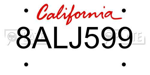 8ALJ599 California License Plate