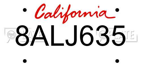 8ALJ635 California License Plate