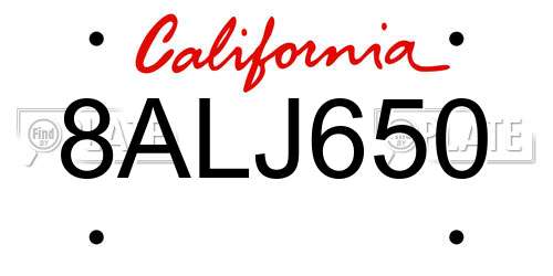 8ALJ650 California License Plate