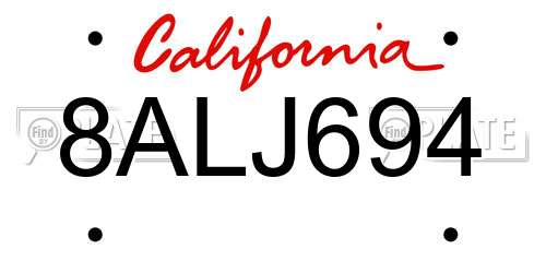 8ALJ694 California License Plate