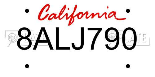 8ALJ790 California License Plate