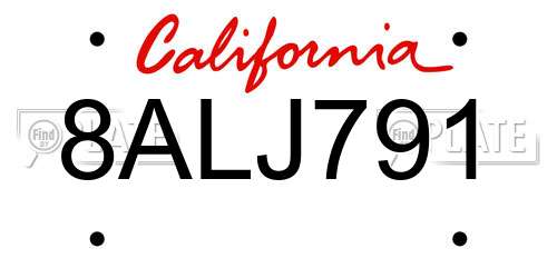 8ALJ791 California License Plate