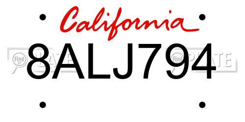 8ALJ794 California License Plate