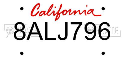 8ALJ796 California License Plate