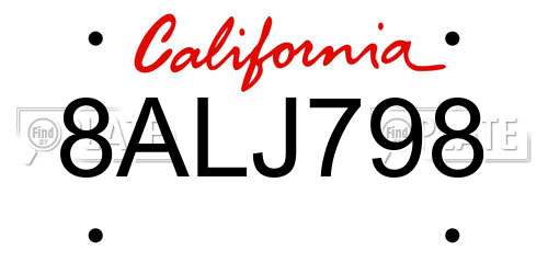 8ALJ798 California License Plate