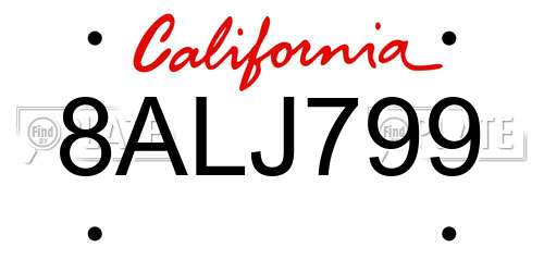 8ALJ799 California License Plate