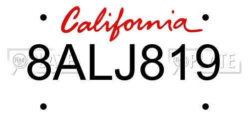 8ALJ819 California License Plate